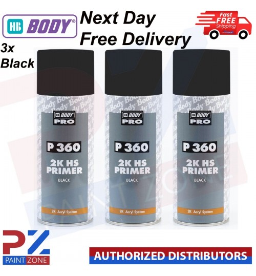 3X HB Body Pro P360 2K HS Primer BLACK Filler Anticorrosive Aerosol 400ml